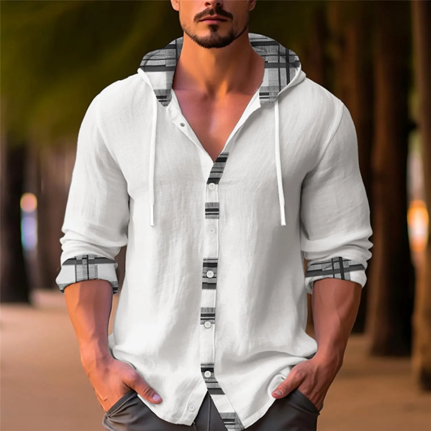 Mens Casual Cotton Linen Hoodie Baggy Autumn Long Sleeved Solid Color Cotton Linen Beach Lace Up Hippie Tops with