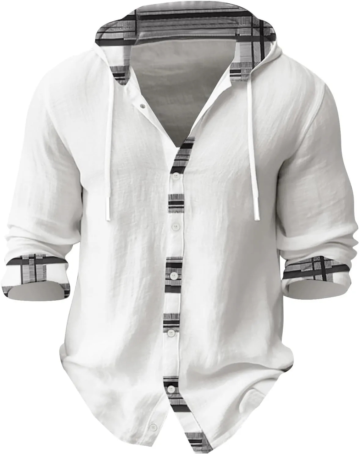 Mens Casual Cotton Linen Hoodie Baggy Autumn Long Sleeved Solid Color Cotton Linen Beach Lace Up Hippie Tops with