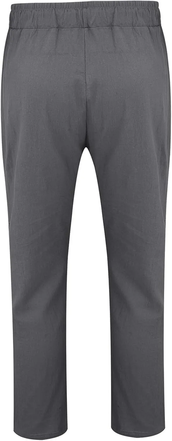 Mens Casual Linen Peasant Pants Loose Fit Straight Leg Harem Pants Elastic Waist Beach Boho Hawaiian Yoga Trousers