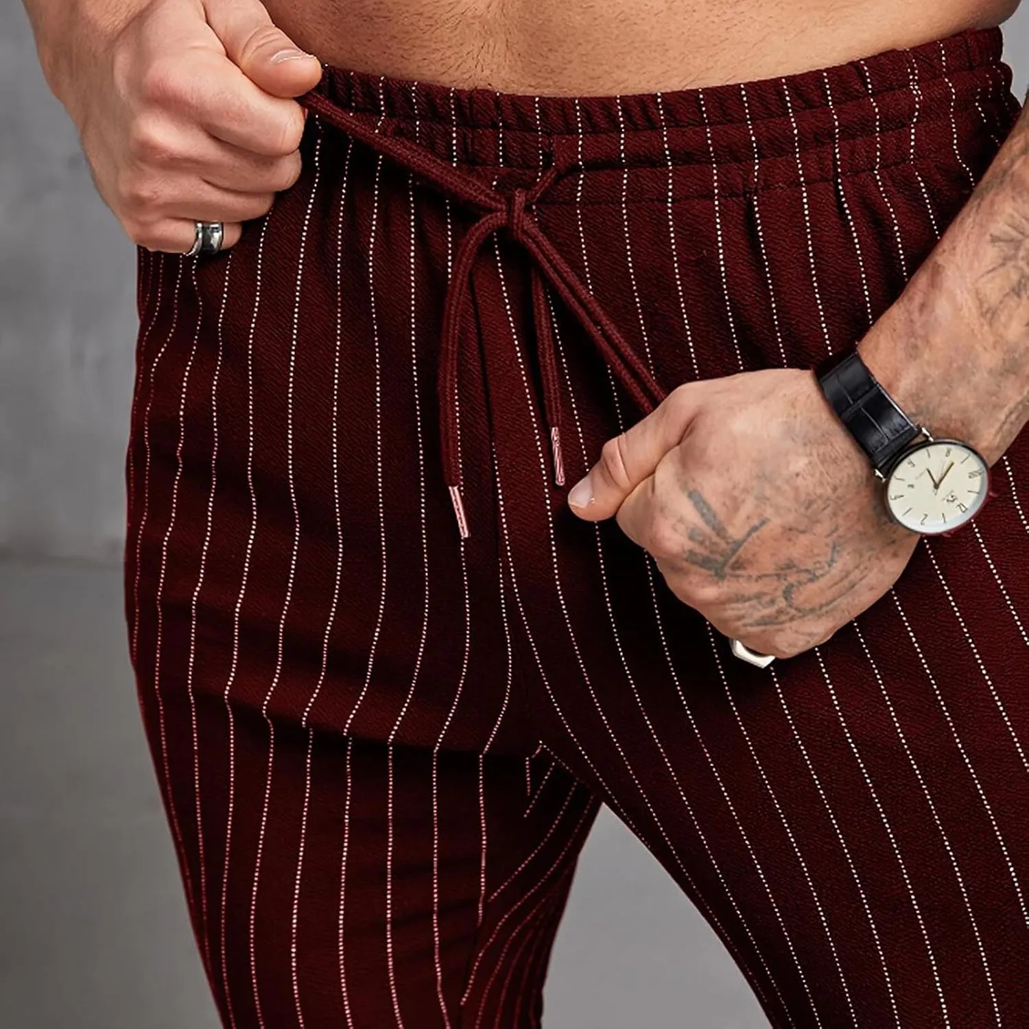 Mens Chinos Skinny Pants Solid Striped Flat Front Pants Slim Fit Stretch Casual Trousers Golf Business Dress Pants