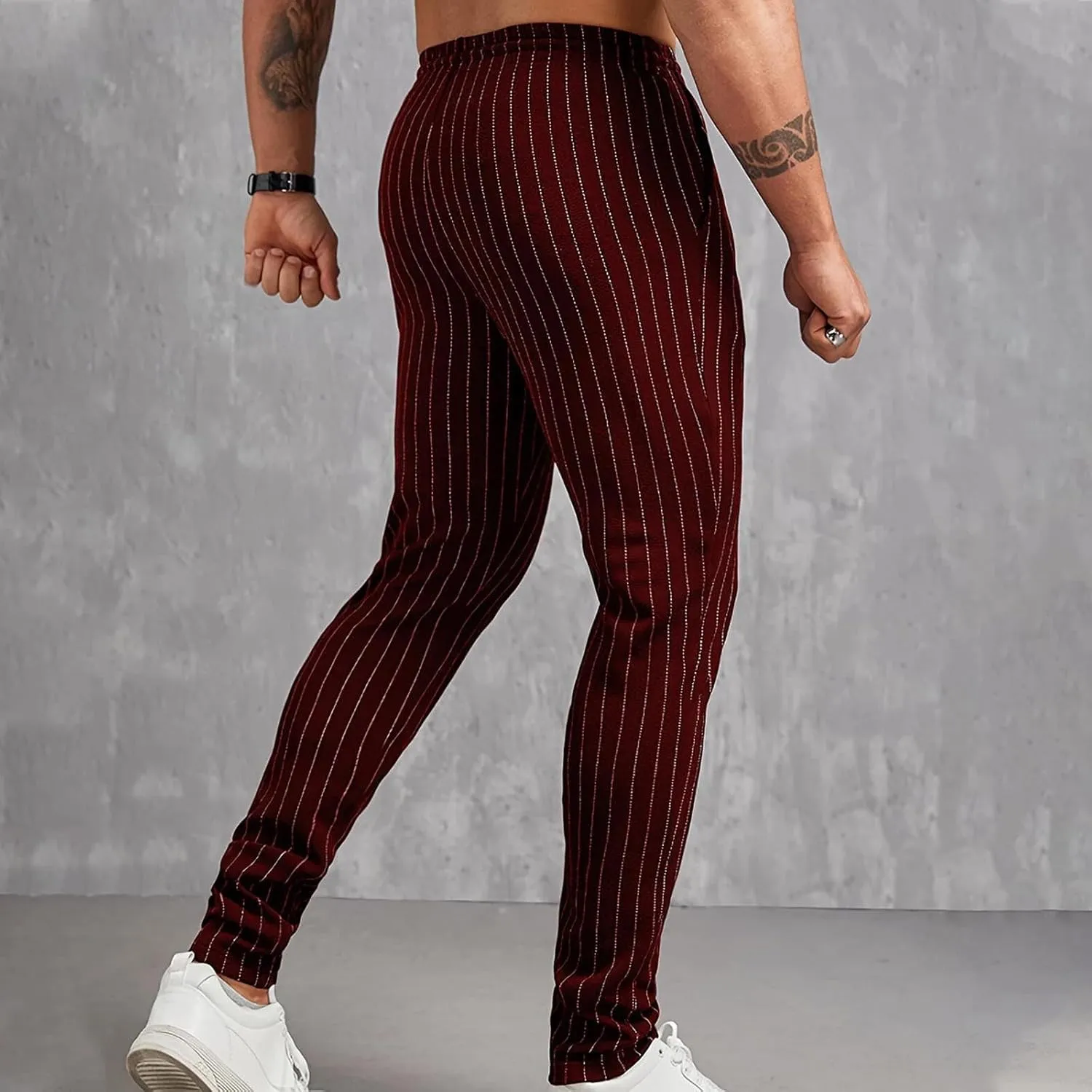 Mens Chinos Skinny Pants Solid Striped Flat Front Pants Slim Fit Stretch Casual Trousers Golf Business Dress Pants