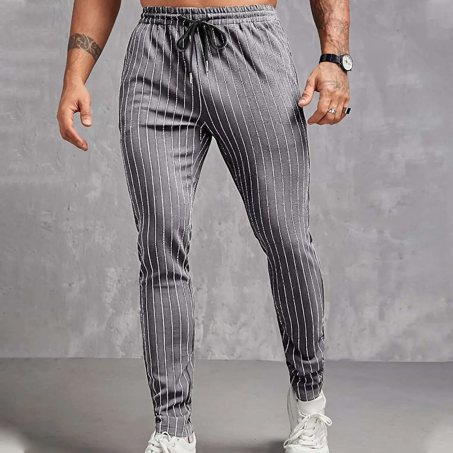 Mens Chinos Skinny Pants Solid Striped Flat Front Pants Slim Fit Stretch Casual Trousers Golf Business Dress Pants