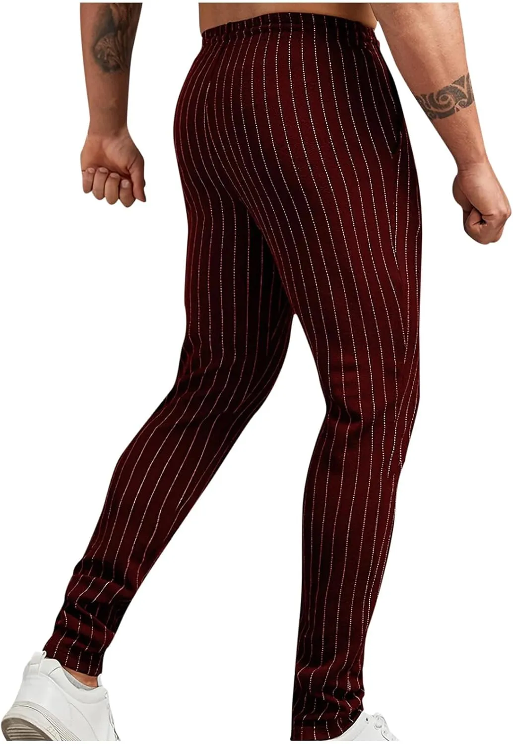 Mens Chinos Skinny Pants Solid Striped Flat Front Pants Slim Fit Stretch Casual Trousers Golf Business Dress Pants