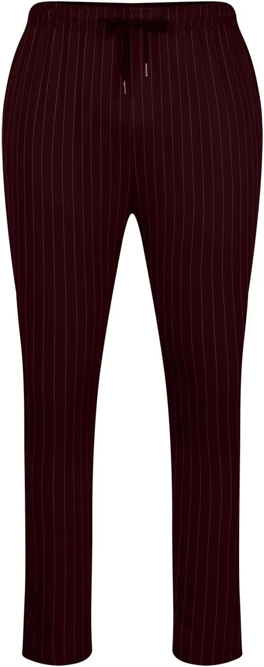 Mens Chinos Skinny Pants Solid Striped Flat Front Pants Slim Fit Stretch Casual Trousers Golf Business Dress Pants