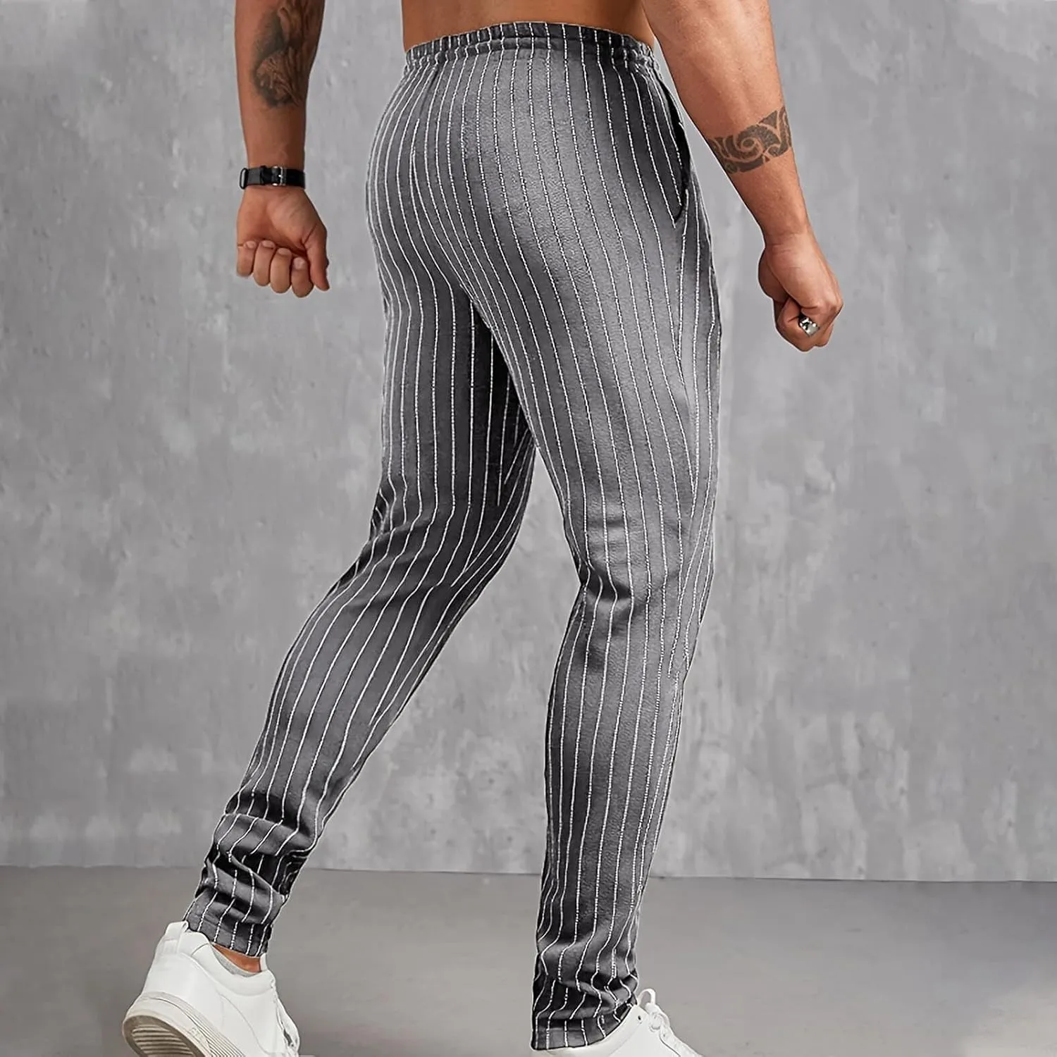 Mens Chinos Skinny Pants Solid Striped Flat Front Pants Slim Fit Stretch Casual Trousers Golf Business Dress Pants