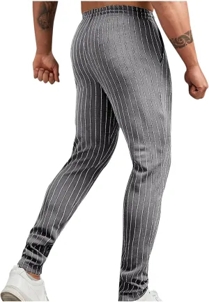 Mens Chinos Skinny Pants Solid Striped Flat Front Pants Slim Fit Stretch Casual Trousers Golf Business Dress Pants