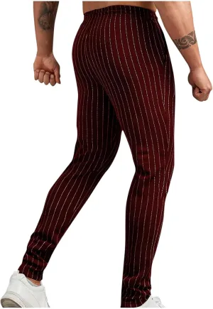 Mens Chinos Skinny Pants Solid Striped Flat Front Pants Slim Fit Stretch Casual Trousers Golf Business Dress Pants