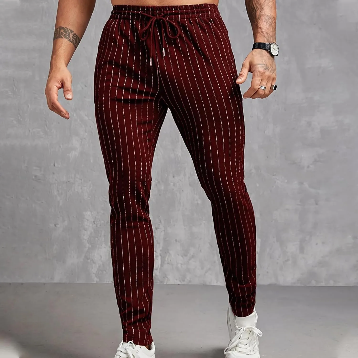 Mens Chinos Skinny Pants Solid Striped Flat Front Pants Slim Fit Stretch Casual Trousers Golf Business Dress Pants