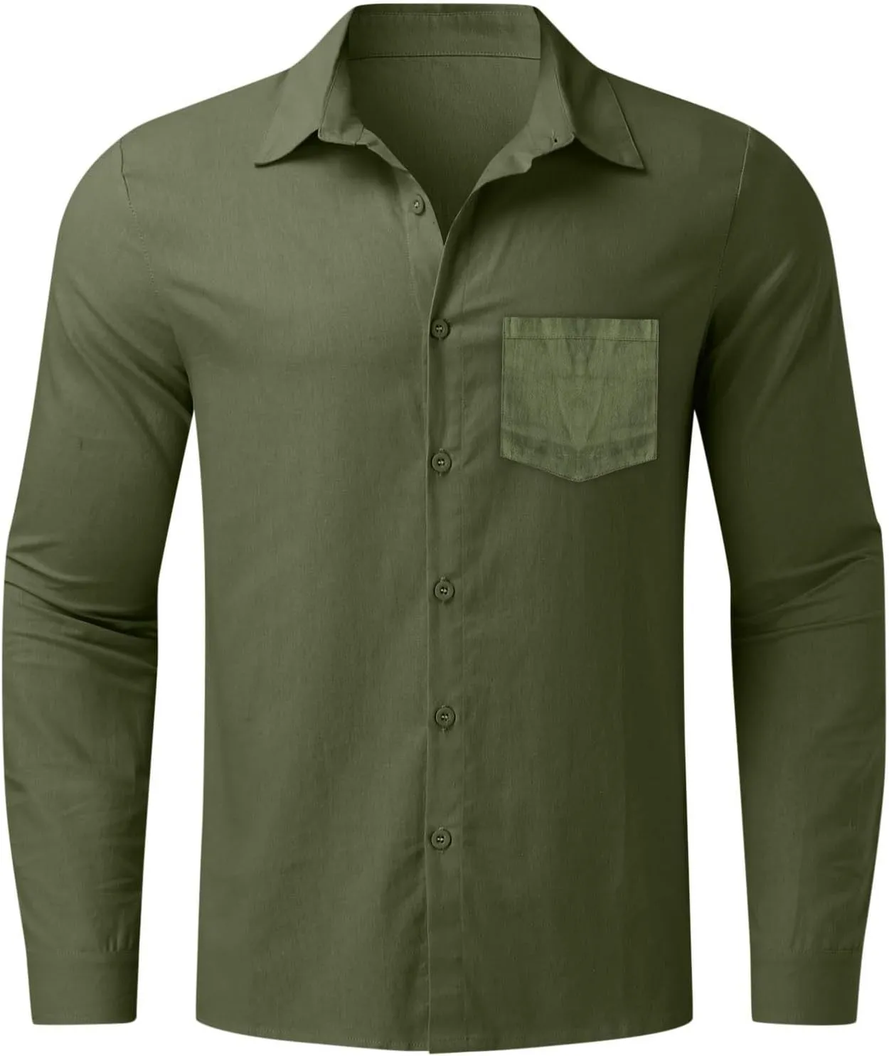 Mens Cotton Linen Button Down Shirts Loose Fit Long Sleeve Lapel T Shirts Retro Lightweight Solid Color Dress Shirt
