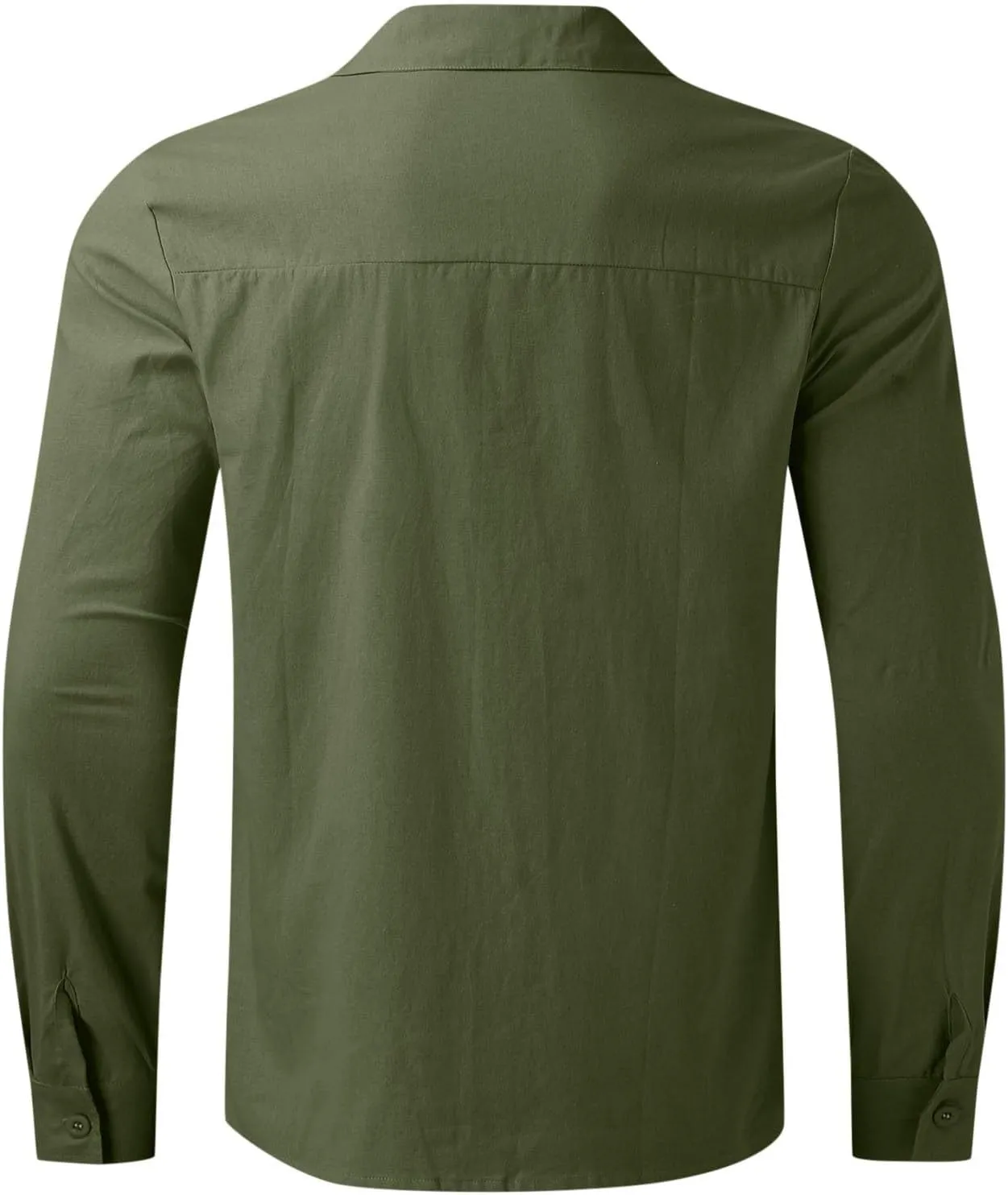 Mens Cotton Linen Button Down Shirts Loose Fit Long Sleeve Lapel T Shirts Retro Lightweight Solid Color Dress Shirt