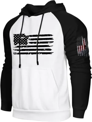 Mens Fashion Hoodies For Flag Print Drawstring Causal With Pockets Long Sleeve Hooded Sweatshirts