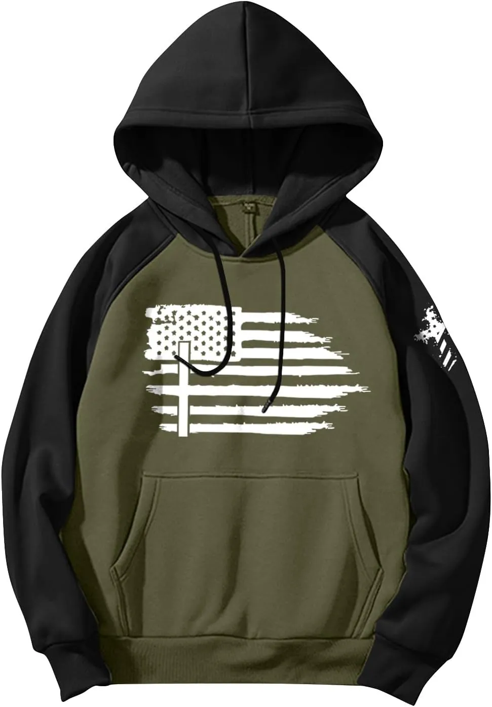 Mens Fashion Hoodies For Flag Print Drawstring Causal With Pockets Long Sleeve Hooded Sweatshirts