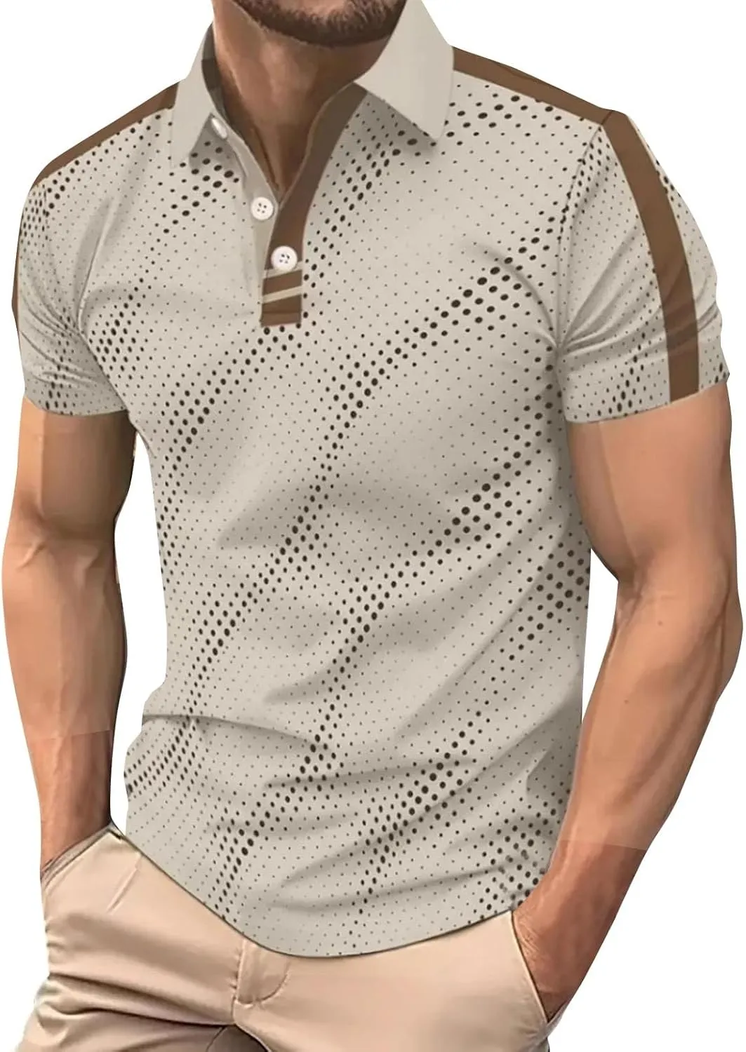 Mens Golf Polo Shirt Short Sleeve Dry Fit Performance Moisture Wicking Print Golf Shirts Collared Striped T-Shirts