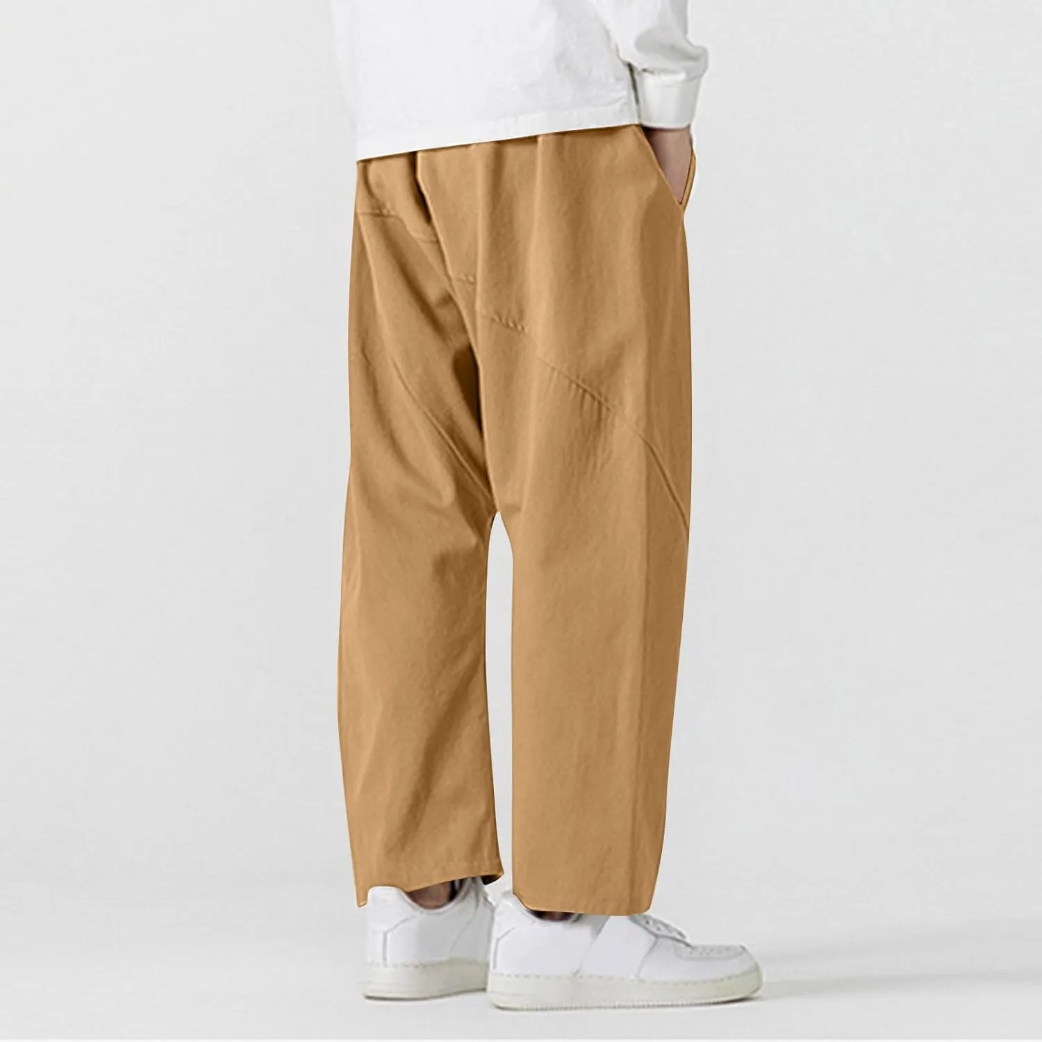 Men's Harem Pants Baggy Casual Hippie Elastic Waist Drop Crotch Capri Trousers Plus Size Loose Comfy Sweatpant