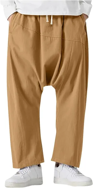 Men's Harem Pants Baggy Casual Hippie Elastic Waist Drop Crotch Capri Trousers Plus Size Loose Comfy Sweatpant