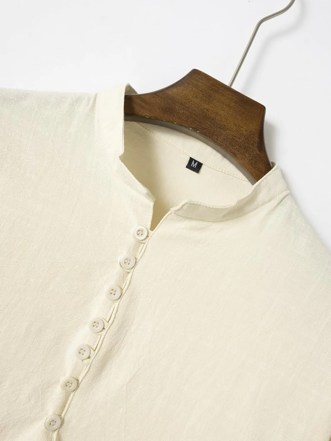 Mens Henley Neck Long Sleeve Linen Shirts Cotton Linen Henley T-Shirts Long Sleeve Hippie Casual Beach Shirts