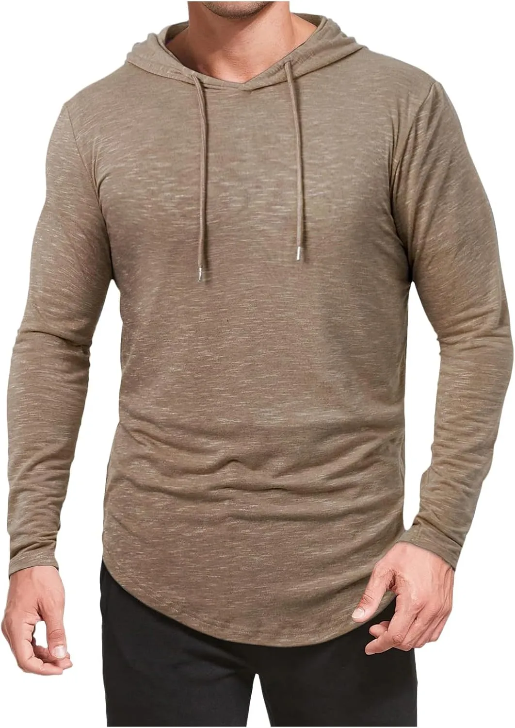 Mens Hoodie Shirts Long Sleeve Solid Color Hooded Sweatshirts Tops Lightweight Plus Size Loose Fit Pullover Shirt S-2XL