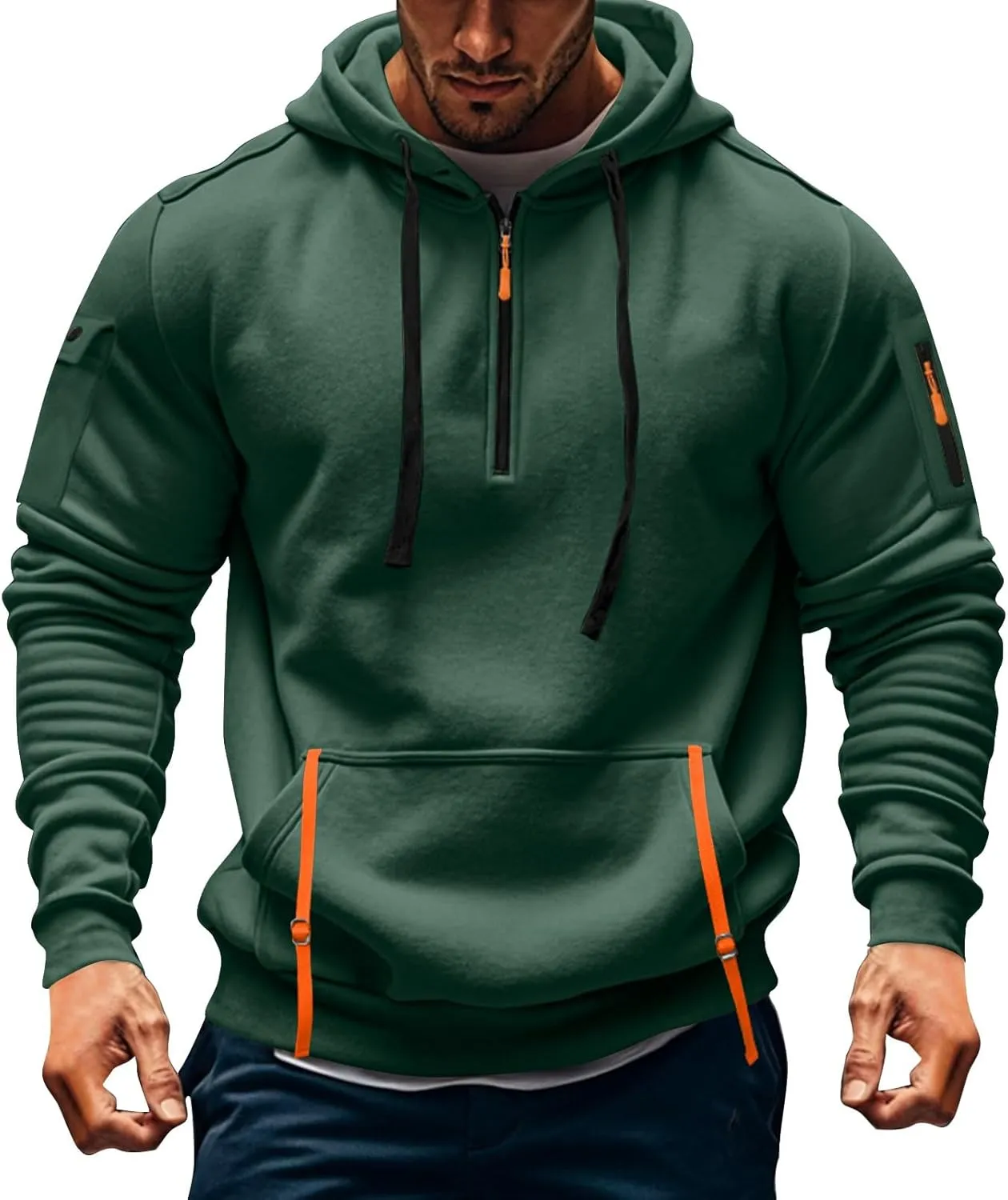 Mens Hoodies 1/4 Zip Fashion Running Athletic Drawstring Sweatshirt for Men Casual Stylish Hoodie with Pockets