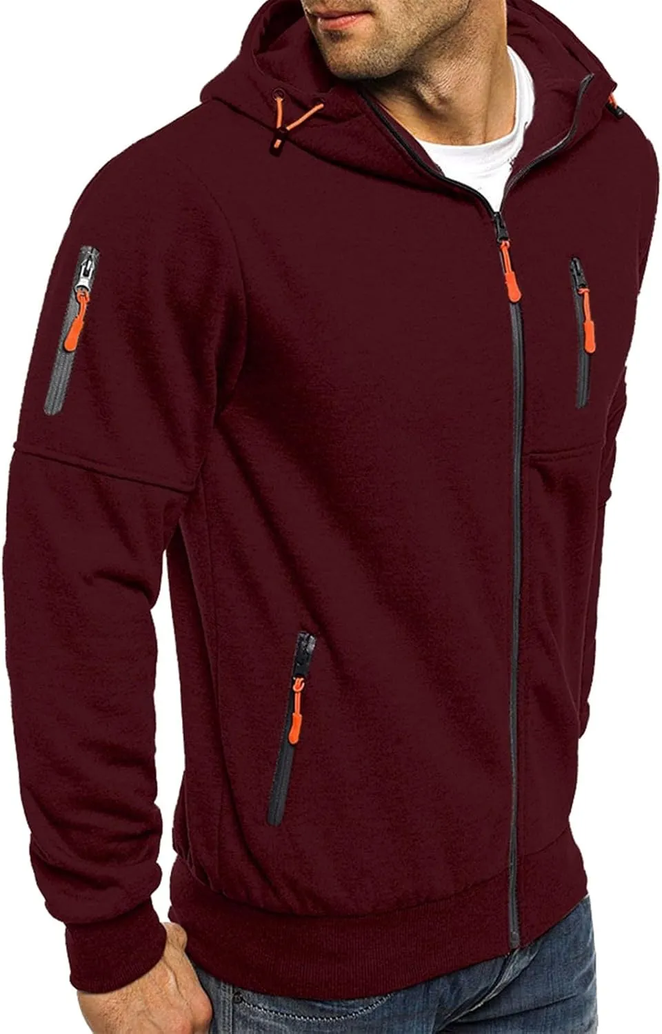 Men's Hoodies Full Zip Casual Cotton Hooded Fleece Drawstring Hoodies Pullover Sweatshirts Casual Long Sleeve Shirts