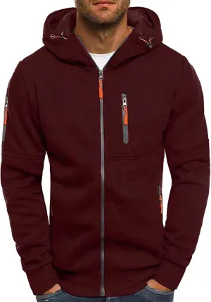 Men's Hoodies Full Zip Casual Cotton Hooded Fleece Drawstring Hoodies Pullover Sweatshirts Casual Long Sleeve Shirts