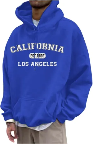 Mens Hoodies Pullover Letter Print Long Sleeve Hooded Sweatshirts Casual Lightweight Regular Fit Classic Sweatshirt