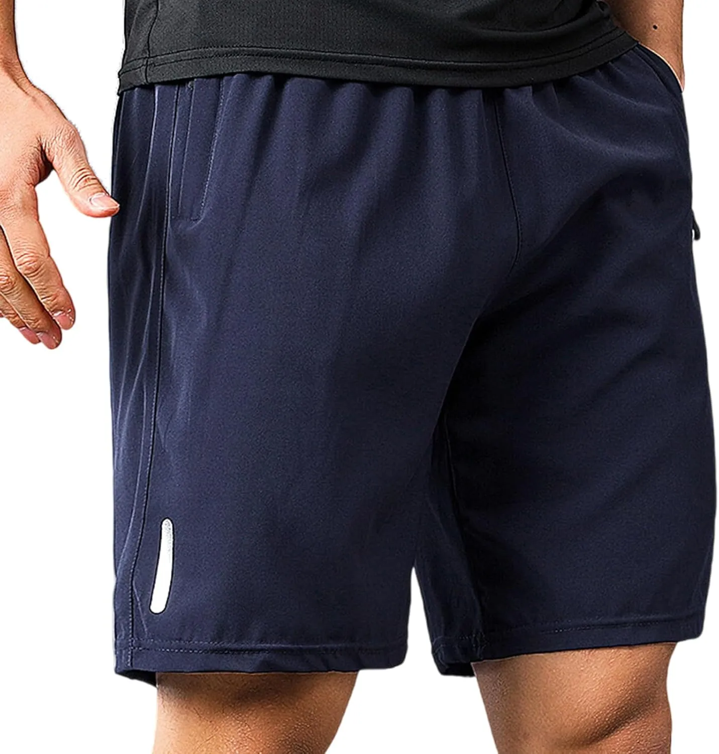 Men's Ice Silk Elastic Shorts Men's Quick Drying Shorts Zipper Pocket Workout Running Shorts Summer Loose Casual Shorts