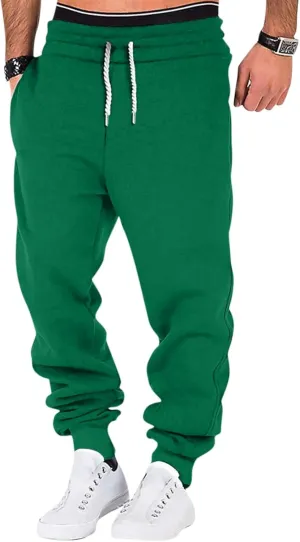 Mens Jogging Pants Baggy Casual Solid Color Sweatpants Stretch Elastic Waist Drawstring Sport Pants with Pockets