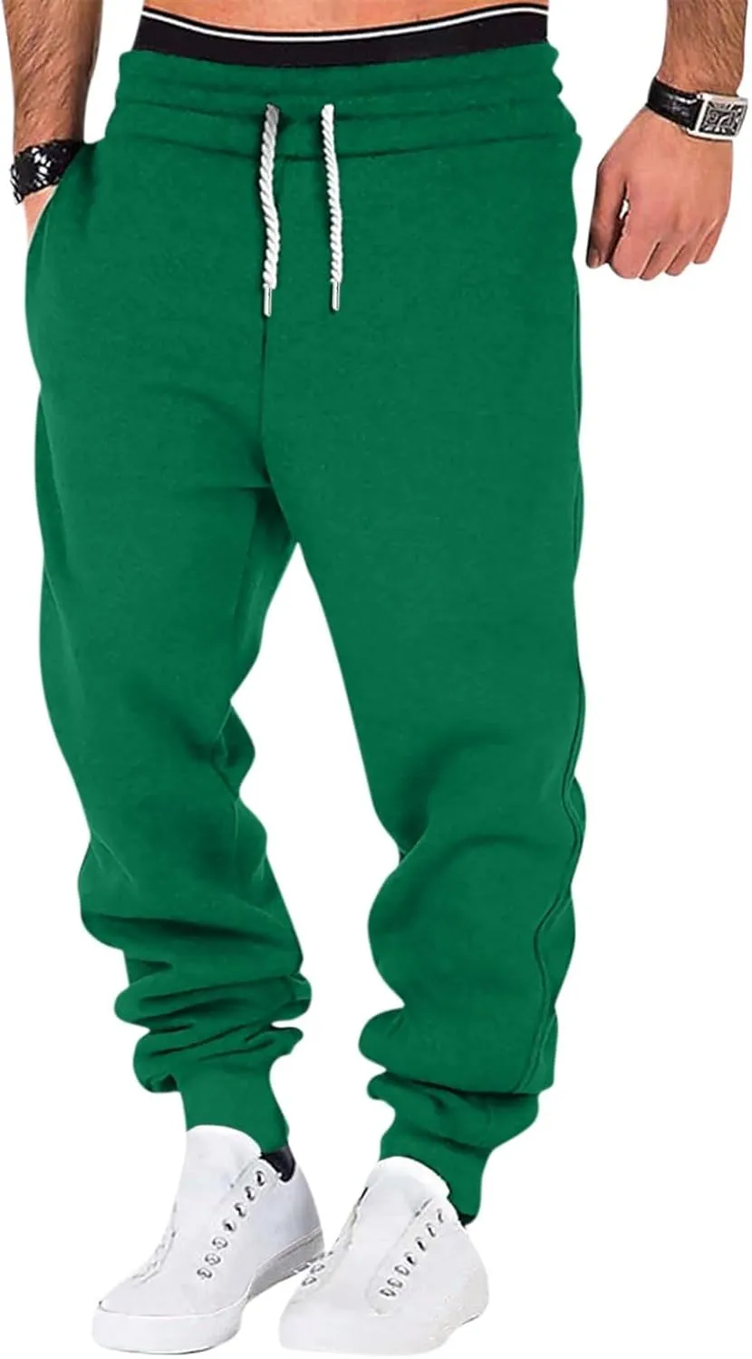 Mens Jogging Pants Baggy Casual Solid Color Sweatpants Stretch Elastic Waist Drawstring Sport Pants with Pockets