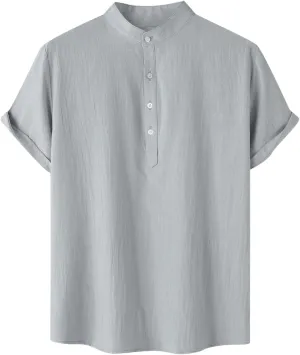 Mens Linen Shirt Slim Fit Cap Sleeve Button Henley Casual Shirts Top Solid Color Fashion Summer Vacation Tees 2025