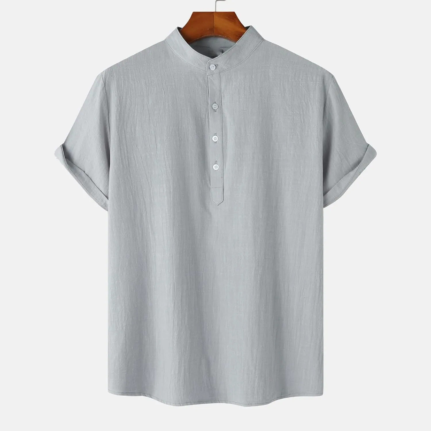 Mens Linen Shirt Slim Fit Cap Sleeve Button Henley Casual Shirts Top Solid Color Fashion Summer Vacation Tees 2025