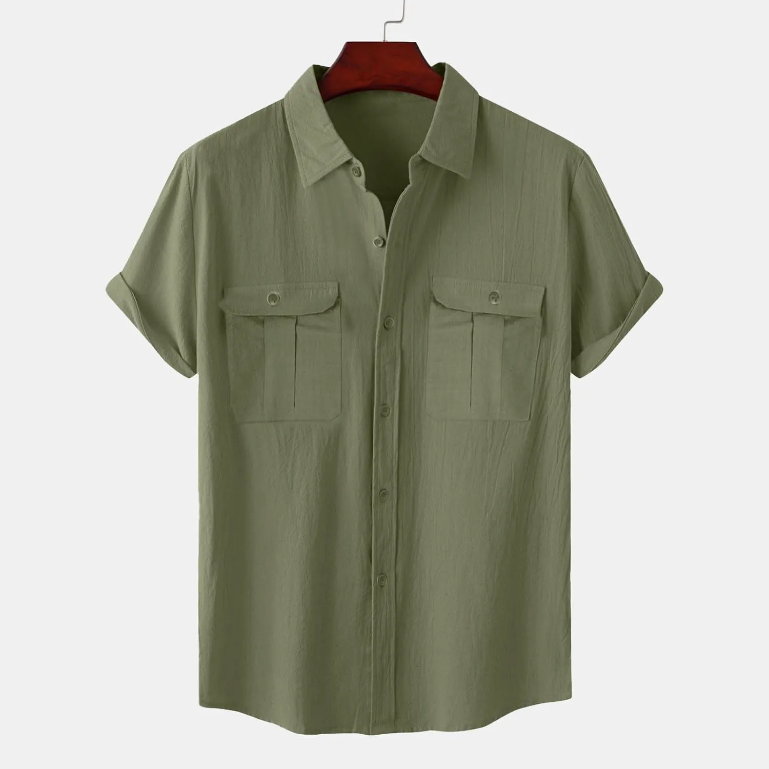 Mens Linen Shirts Short Sleeve Button Down Casual Fishing Shirt Business Dress Clothing Cuban Camp Shirts Summer Tops