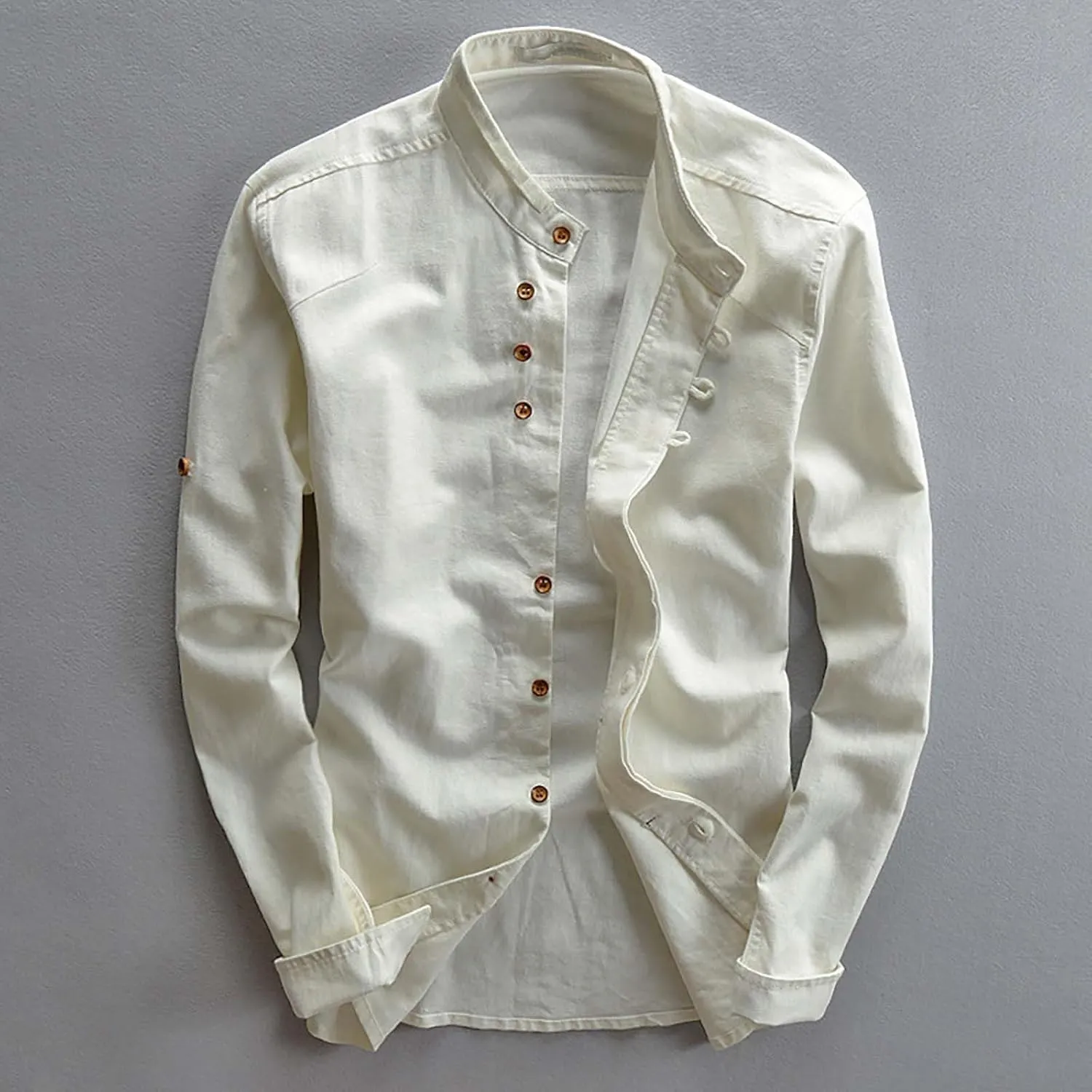 Men's Long Sleeve Button Down Shirts Casual Cotton Linen Shirts for Men Summer Beach Shirt with Pocket