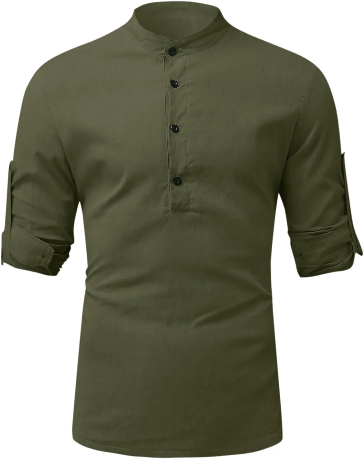 Mens Long Sleeve Cotton and Linen Shirt Spring and Summer Combat Vacation Tops Button V Neck Lightweight Fashion Casual Shirt