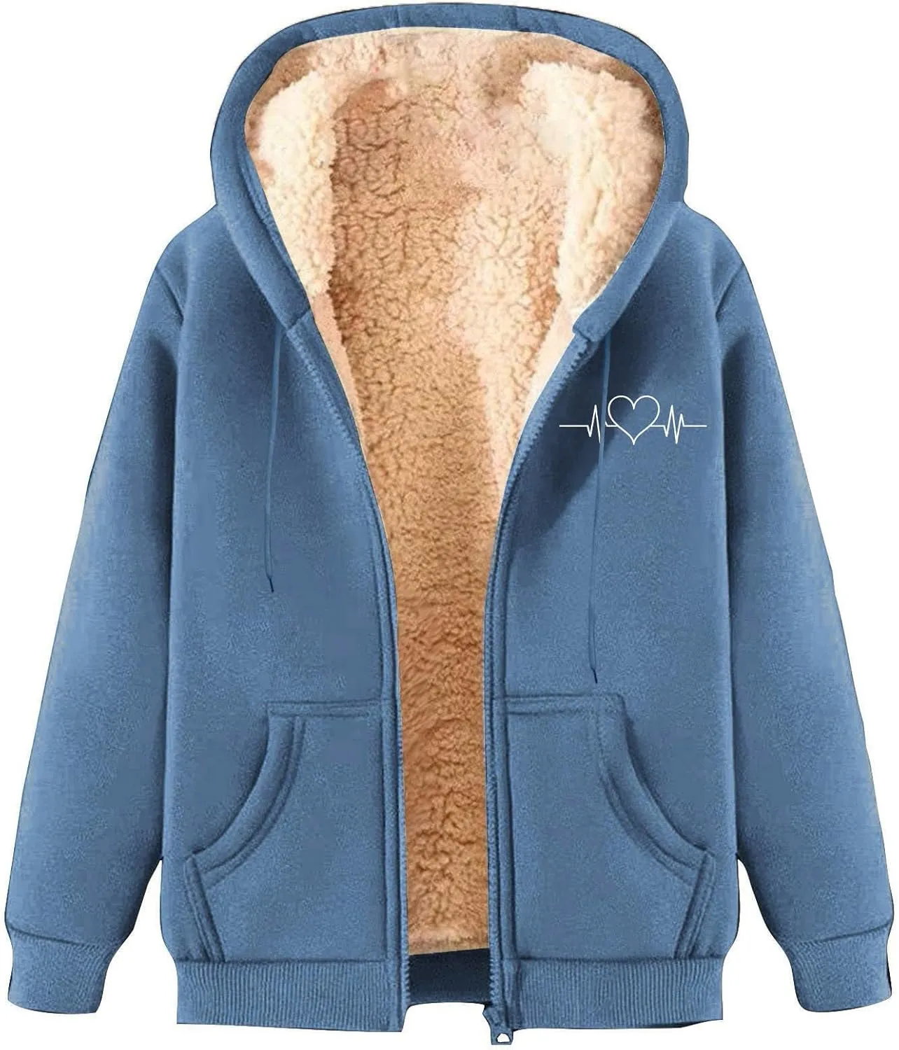 Men's New Casual Fashionable Printed Fleece Hooded Sweatshirt Jacket Coat TopsLong Sleeve Zippr Furry Warm Comfy