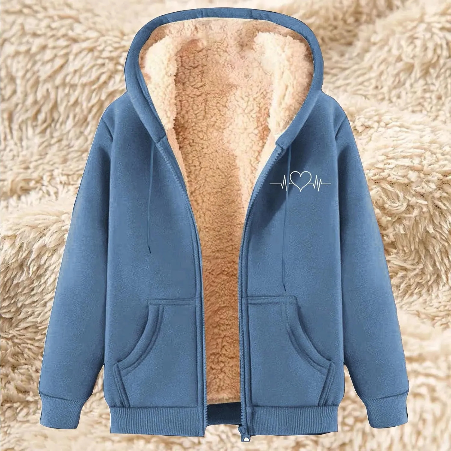 Men's New Casual Fashionable Printed Fleece Hooded Sweatshirt Jacket Coat TopsLong Sleeve Zippr Furry Warm Comfy