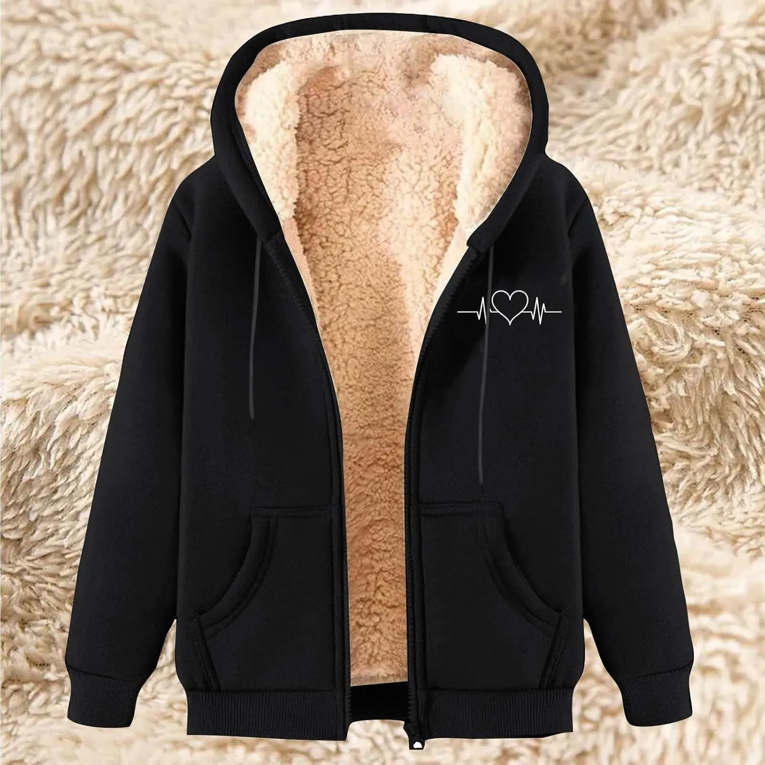 Men's New Casual Fashionable Printed Fleece Hooded Sweatshirt Jacket Coat TopsLong Sleeve Zippr Furry Warm Comfy