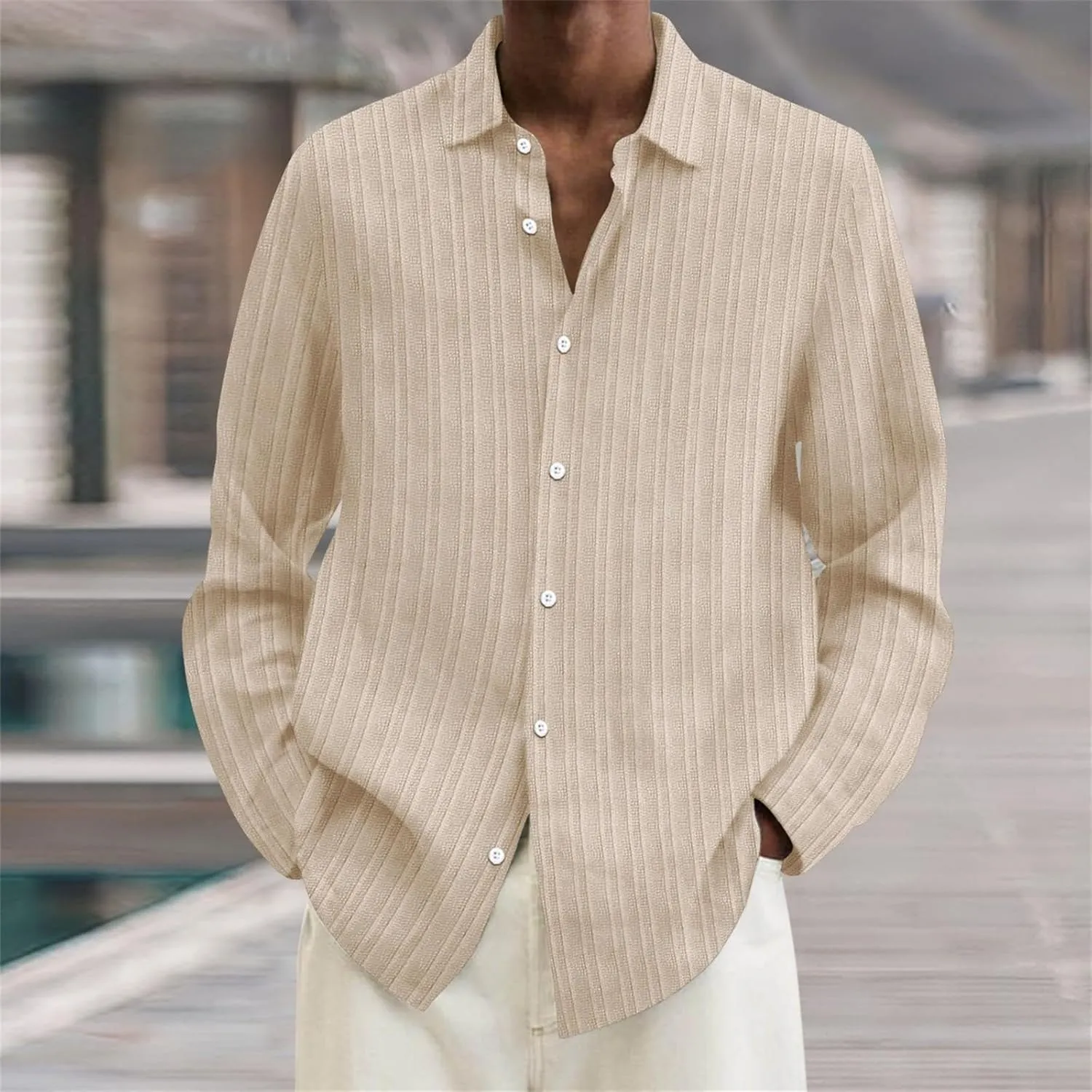 Mens Oxford Shirt Stylish Striped Color Block Long Sleeve Shirts Work Casual Button Down Dress Camisa Summer Beach Top
