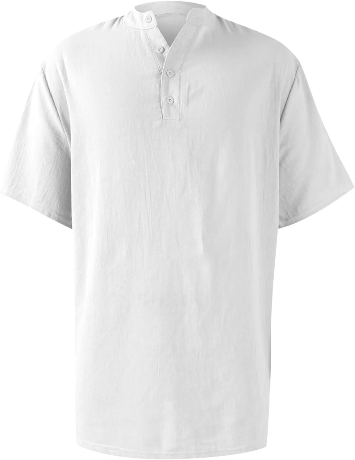 Men's Summer Lightweight Mens Linen Shirt Button Up Top Cotton Beach Tops Round Collar Summer with Pocket