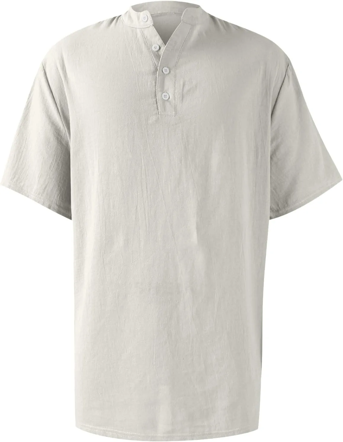 Men's Summer Lightweight Mens Linen Shirt Button Up Top Cotton Beach Tops Round Collar Summer with Pocket