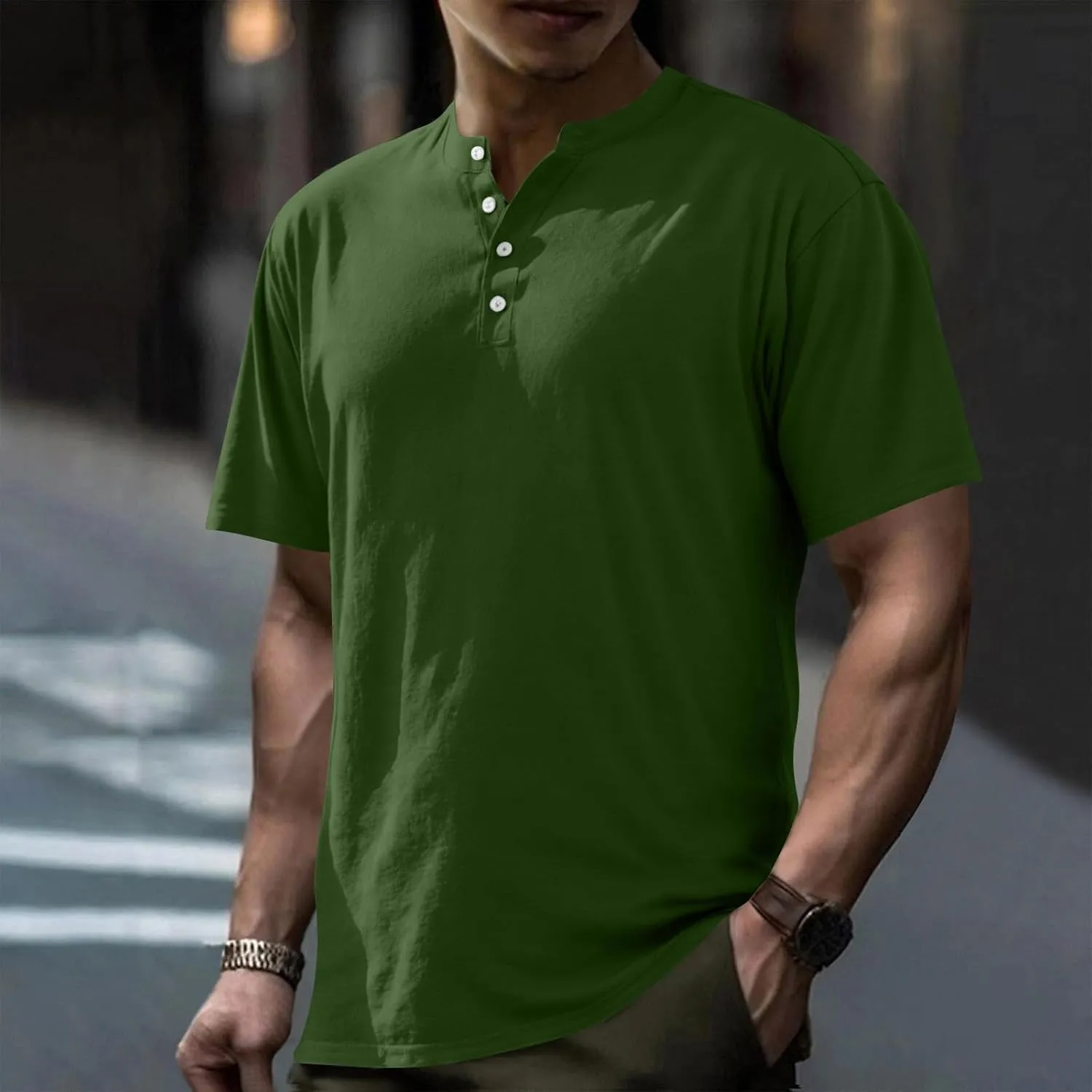 Men's Summer Lightweight Mens Linen Shirt Button Up Top Cotton Beach Tops Round Collar Summer with Pocket