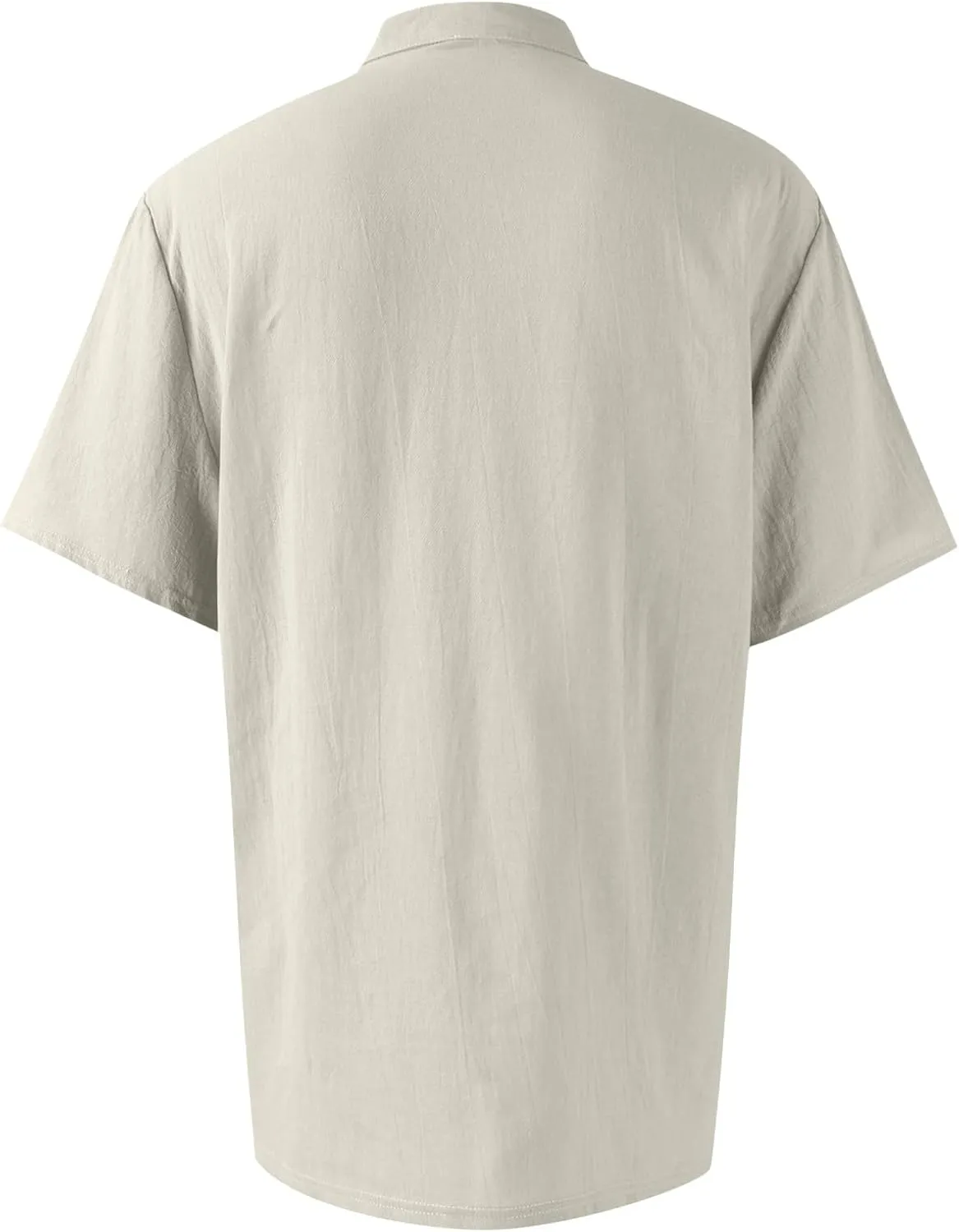 Men's Summer Lightweight Mens Linen Shirt Button Up Top Cotton Beach Tops Round Collar Summer with Pocket