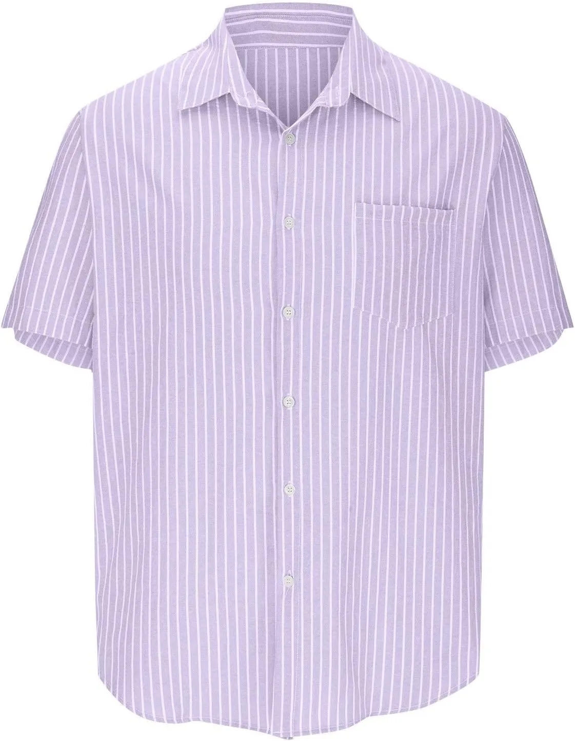 Mens Summer Short Sleeve Beach Shirt Button Down Cardigan Light Weight Casual Vacation Tops Striped Hawaiian Shirt