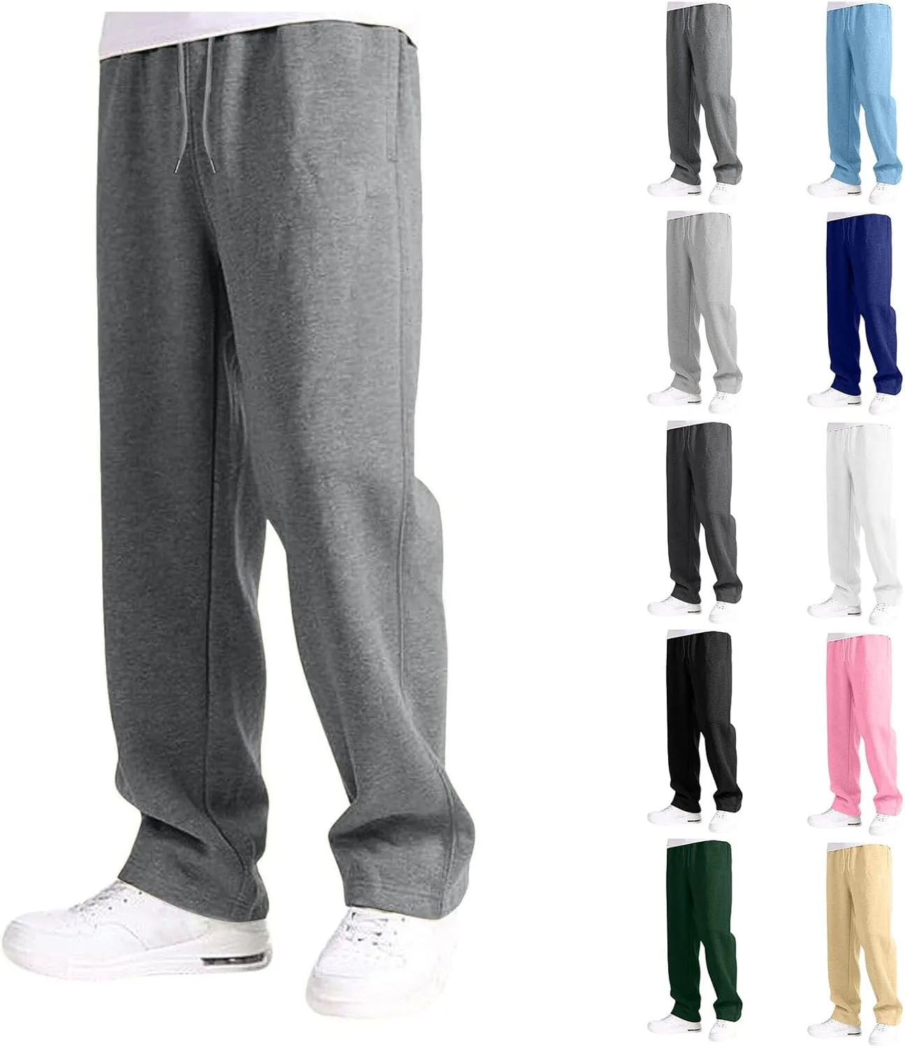 Men's Sweatpants Gym Running Workout Joggers Pants Fitness Track Athletic Solid Trousers Drawstring with Pockets