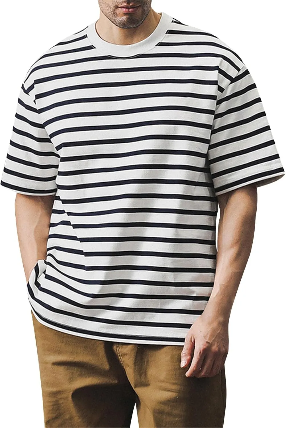 Men's T Shirts Summer Short Sleeve Striped T-Shirt Crewneck Casual Loose Tee Tops Graphic T Shirts, S-4XL