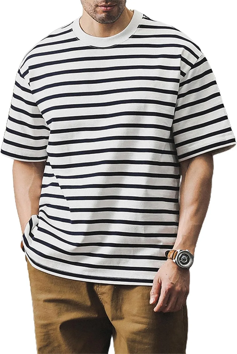 Men's T Shirts Summer Short Sleeve Striped T-Shirt Crewneck Casual Loose Tee Tops Graphic T Shirts, S-4XL