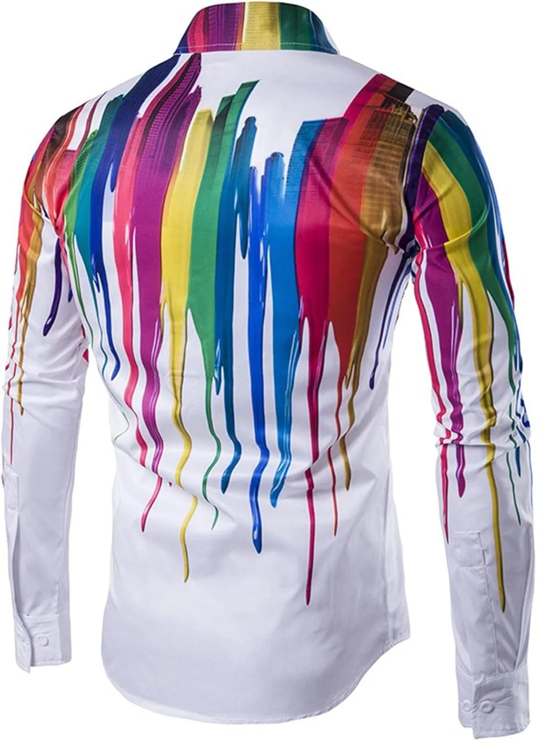 Mens Tie-Dye T-Shirts Colorful Rainbow Dress Shirts Floral Slim Fit Long Sleeve Casual Button Down Poplin Shirts
