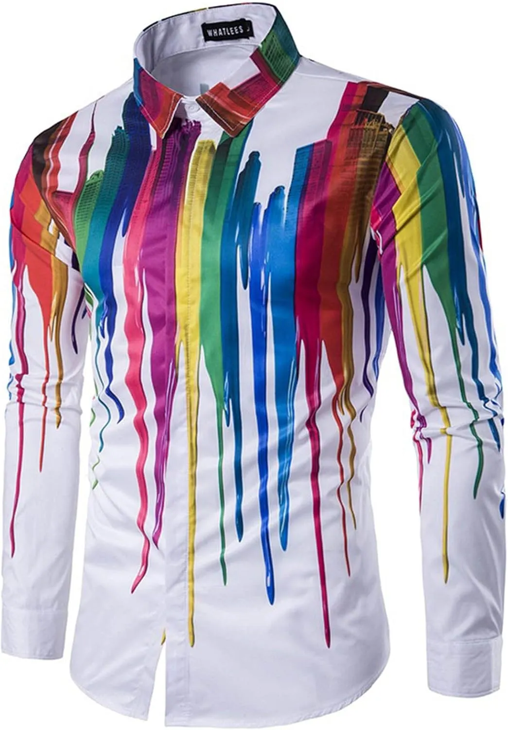 Mens Tie-Dye T-Shirts Colorful Rainbow Dress Shirts Floral Slim Fit Long Sleeve Casual Button Down Poplin Shirts