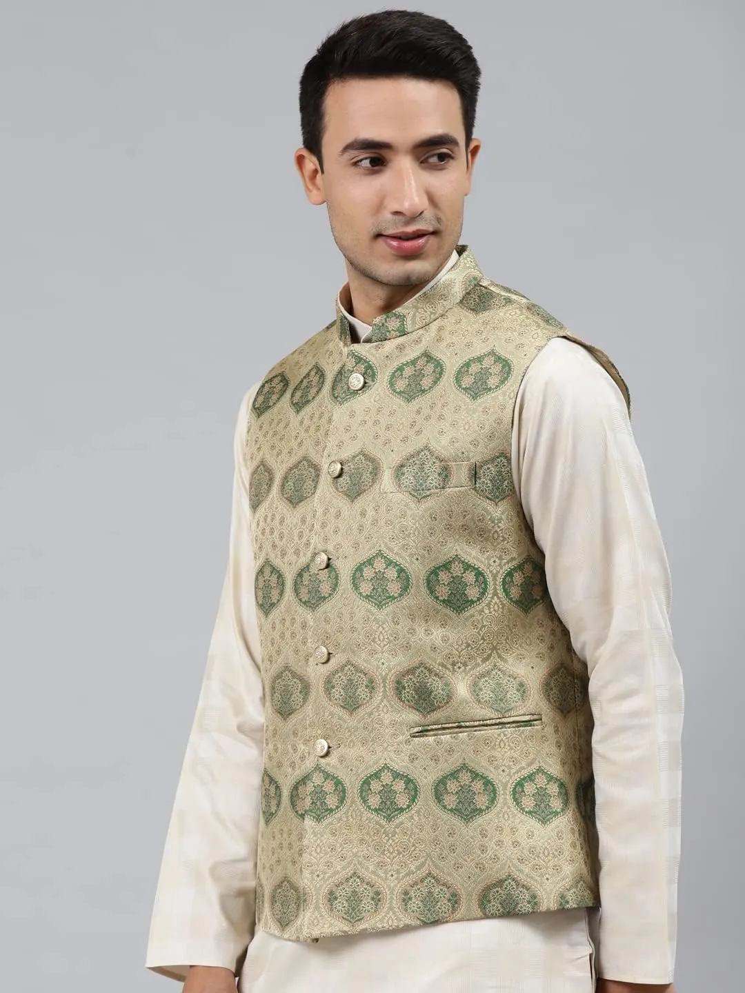 Men's Woven Jaquard Silk Nehru Jacket