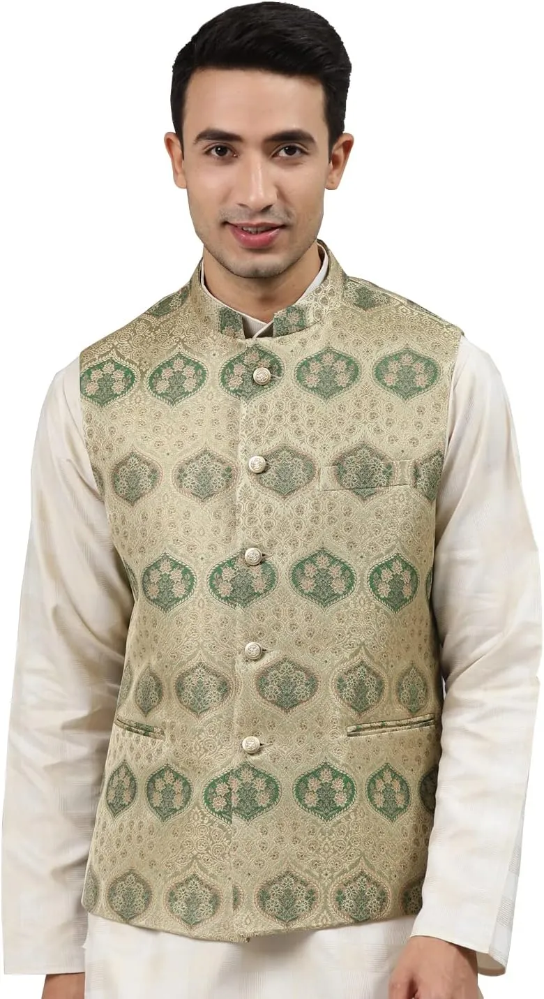 Men's Woven Jaquard Silk Nehru Jacket