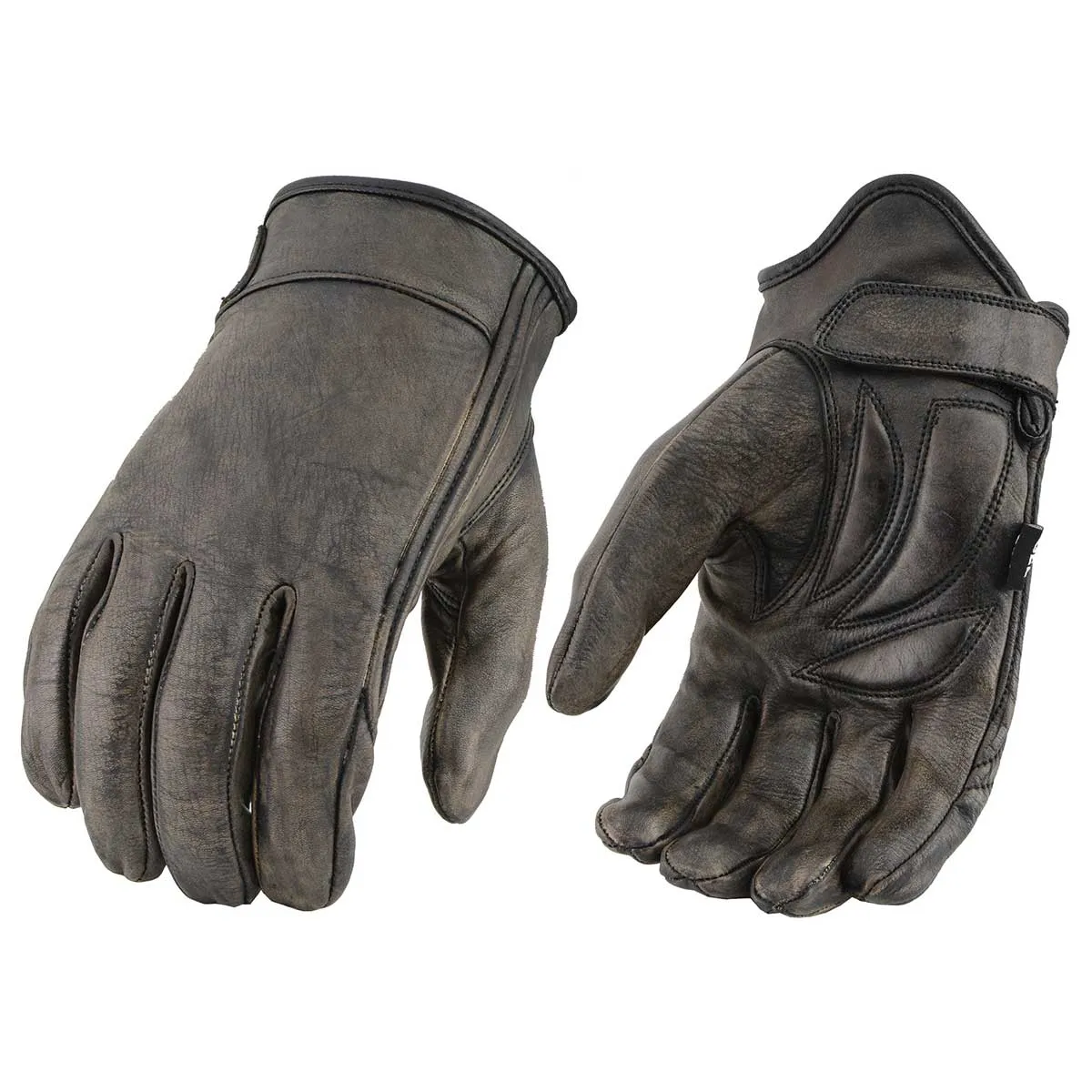 MG7512 Men's Brown Leather Gel Padded Palm Short Wrist Motorcycle Hand Gloves W/ Full Panel Cover